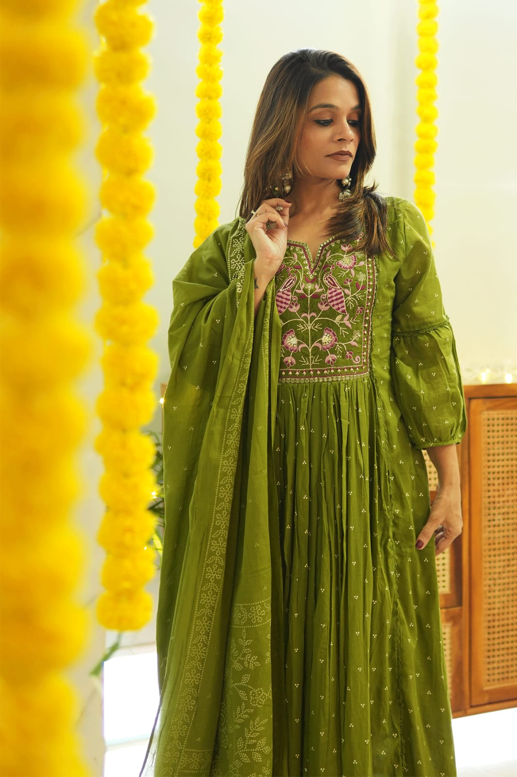 Kurta Set With New Style For Women(Green)