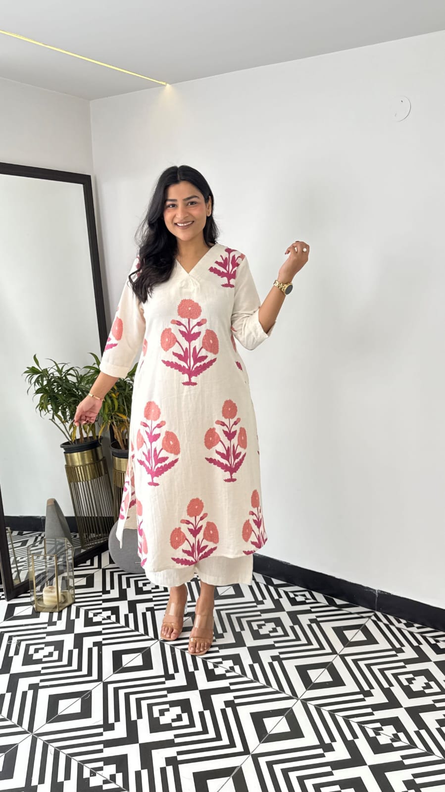 Pink Printed Cotton Co-Ord Set