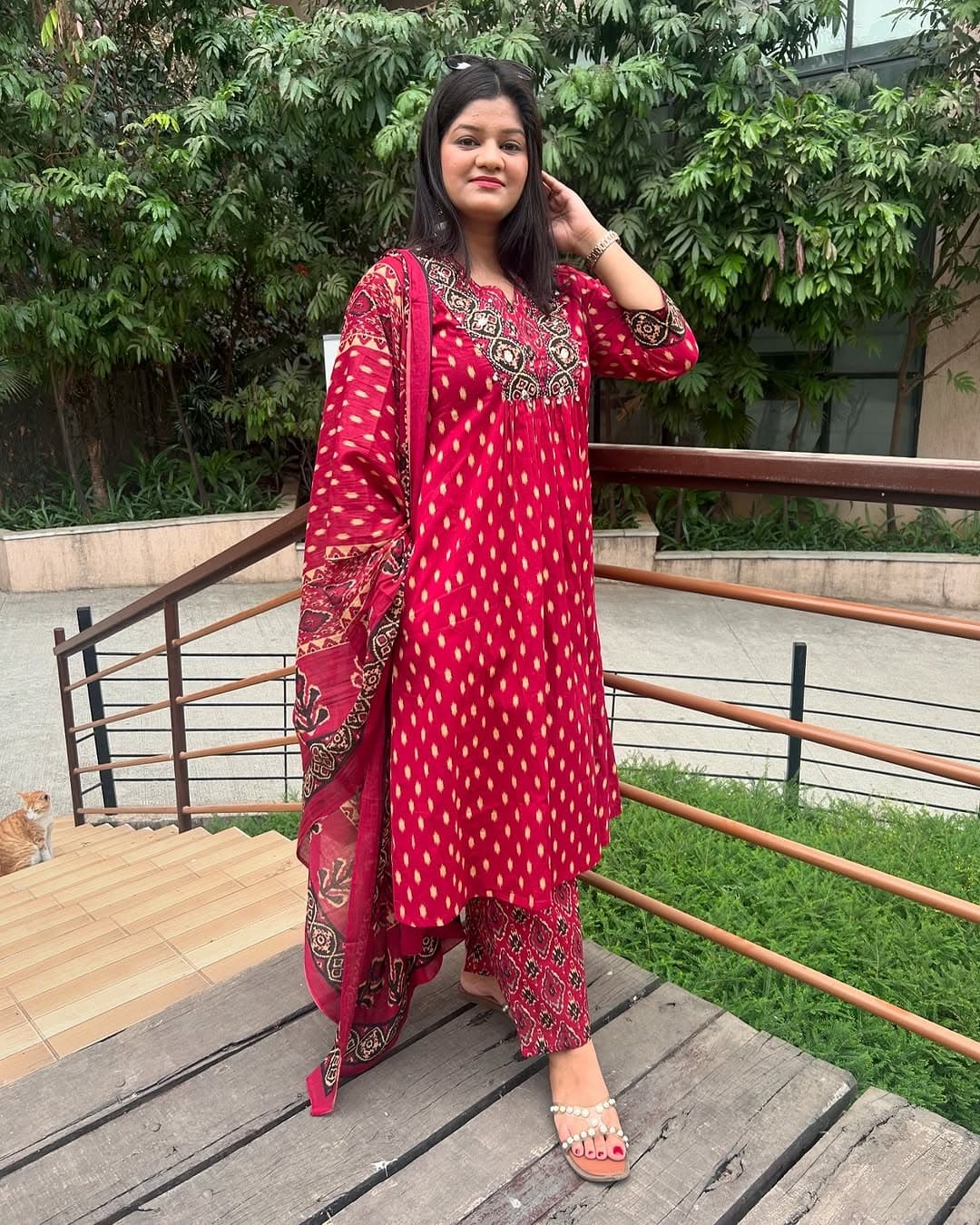 Cotton A Line Kurta Pant and Dupatta Set