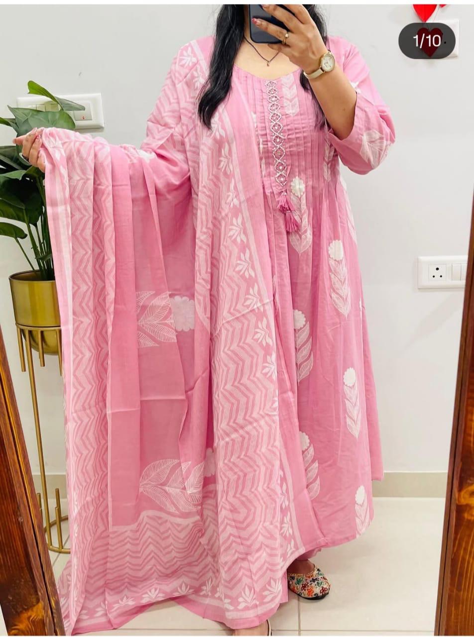 Pink Block Ikat Print Kurta Set