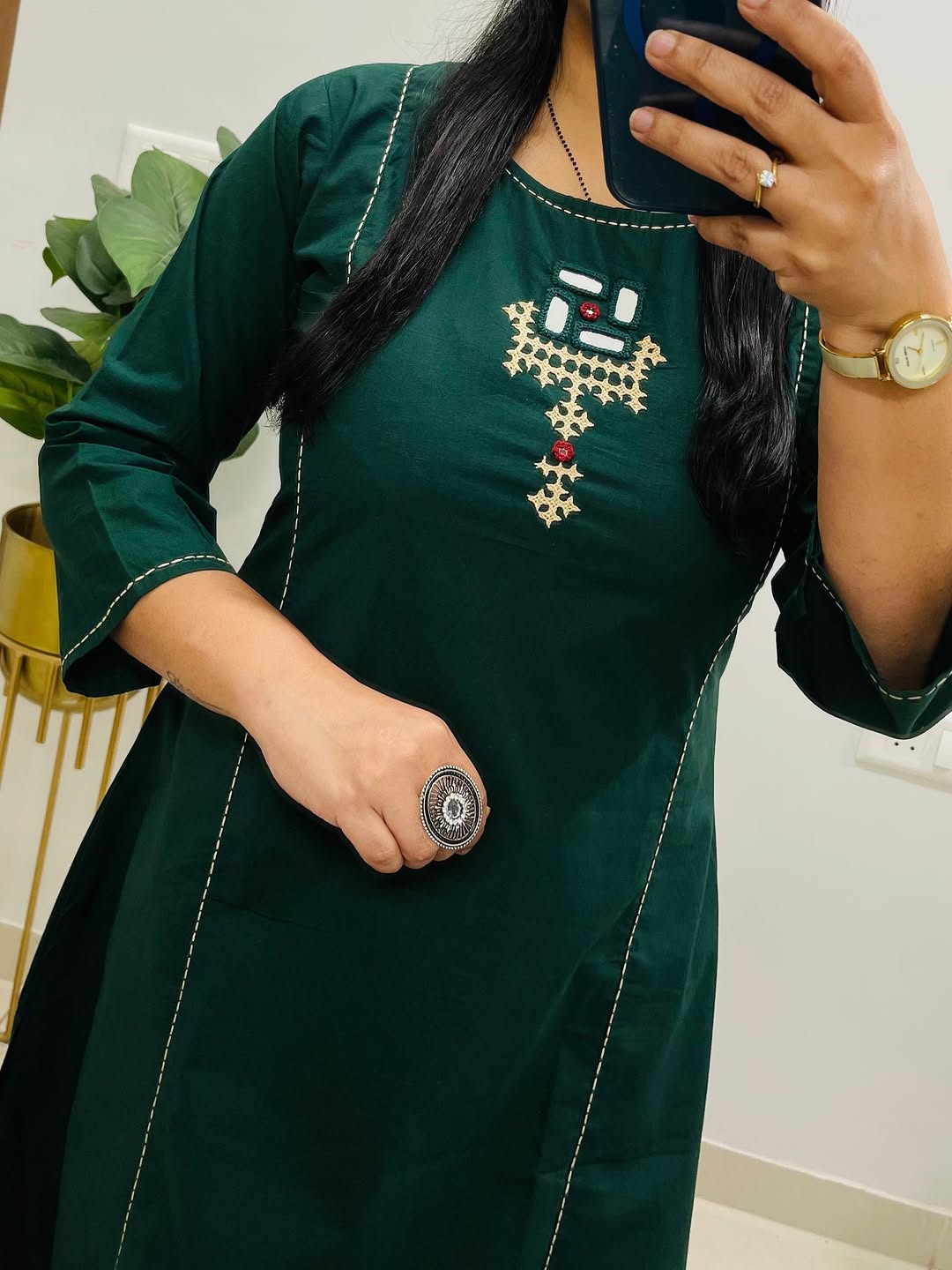 Women’s Solid Green Cotton Kurti Pant Set