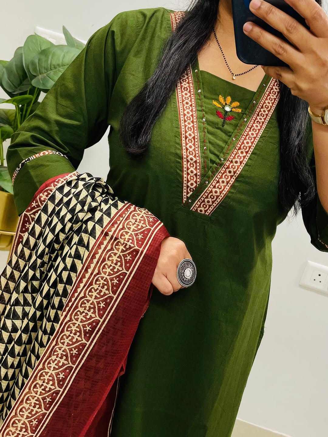 Green Embroidered Kurta Palazzo Set with Dupatta for Women