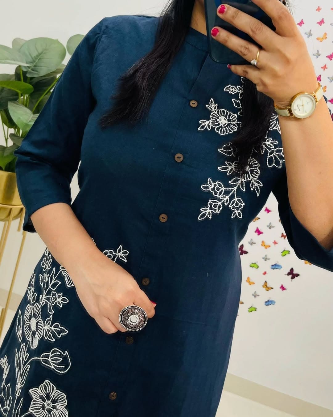 Midnight Bloom Floral Embroidered Kurta Pant Set