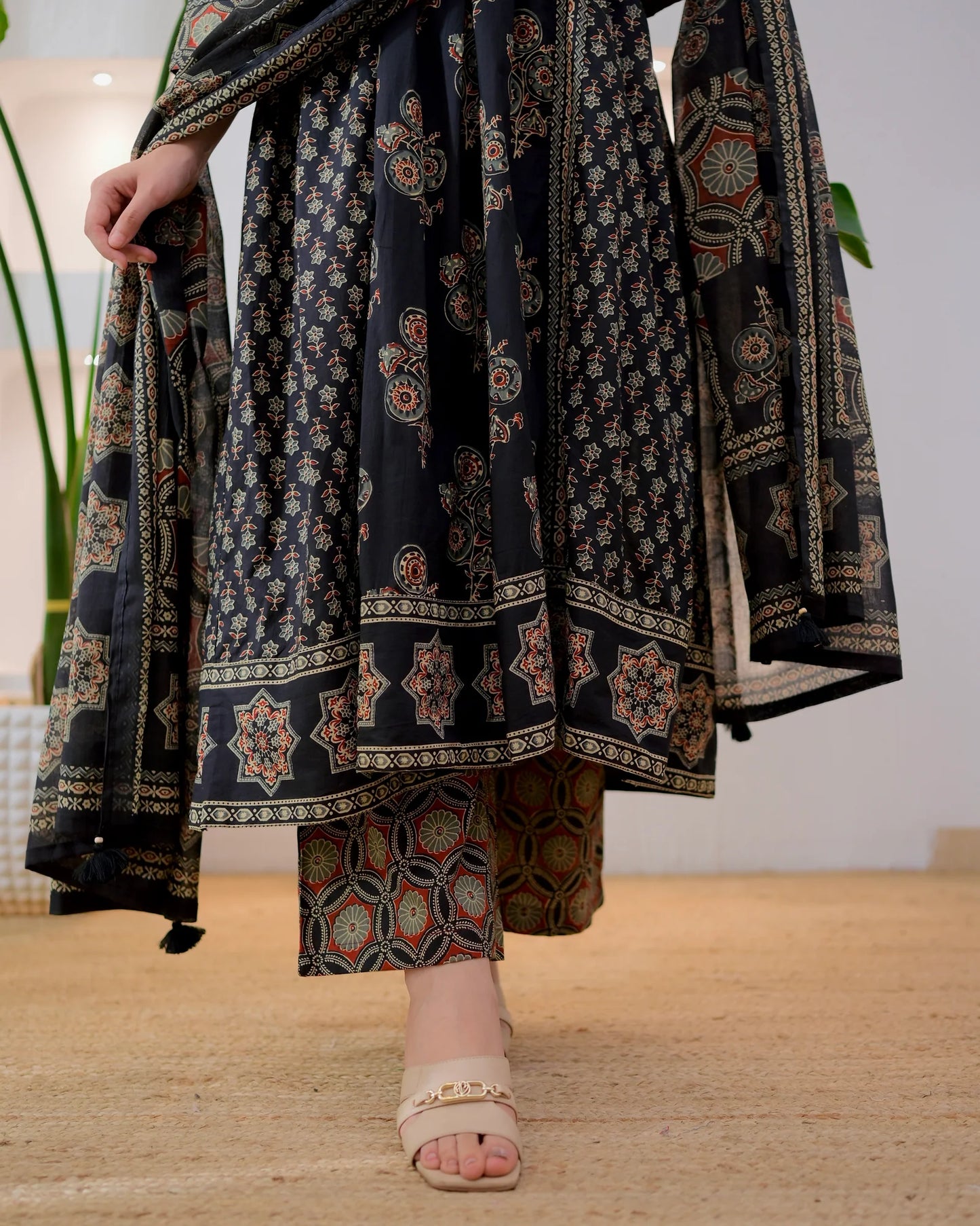 Midnight Ajrakh Premium Cotton A Line Suit