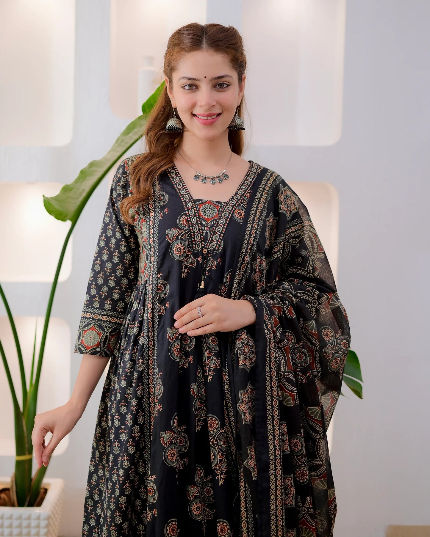 Midnight Ajrakh Premium Cotton A Line Suit