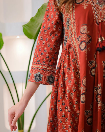 Terracotta Ajrakh Premium Cotton A Line Suit