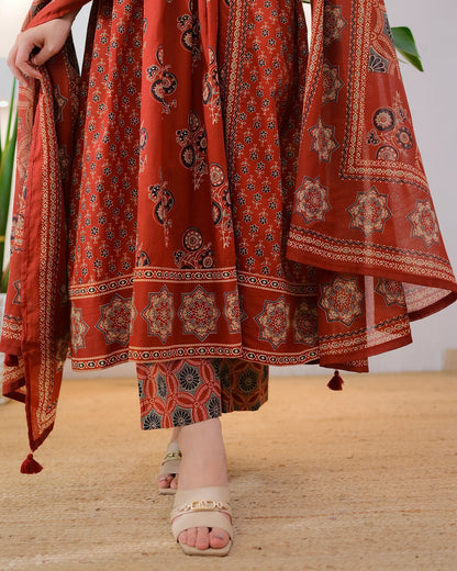 Terracotta Ajrakh Premium Cotton A Line Suit
