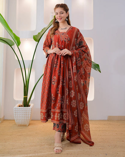 Terracotta Ajrakh Premium Cotton A Line Suit