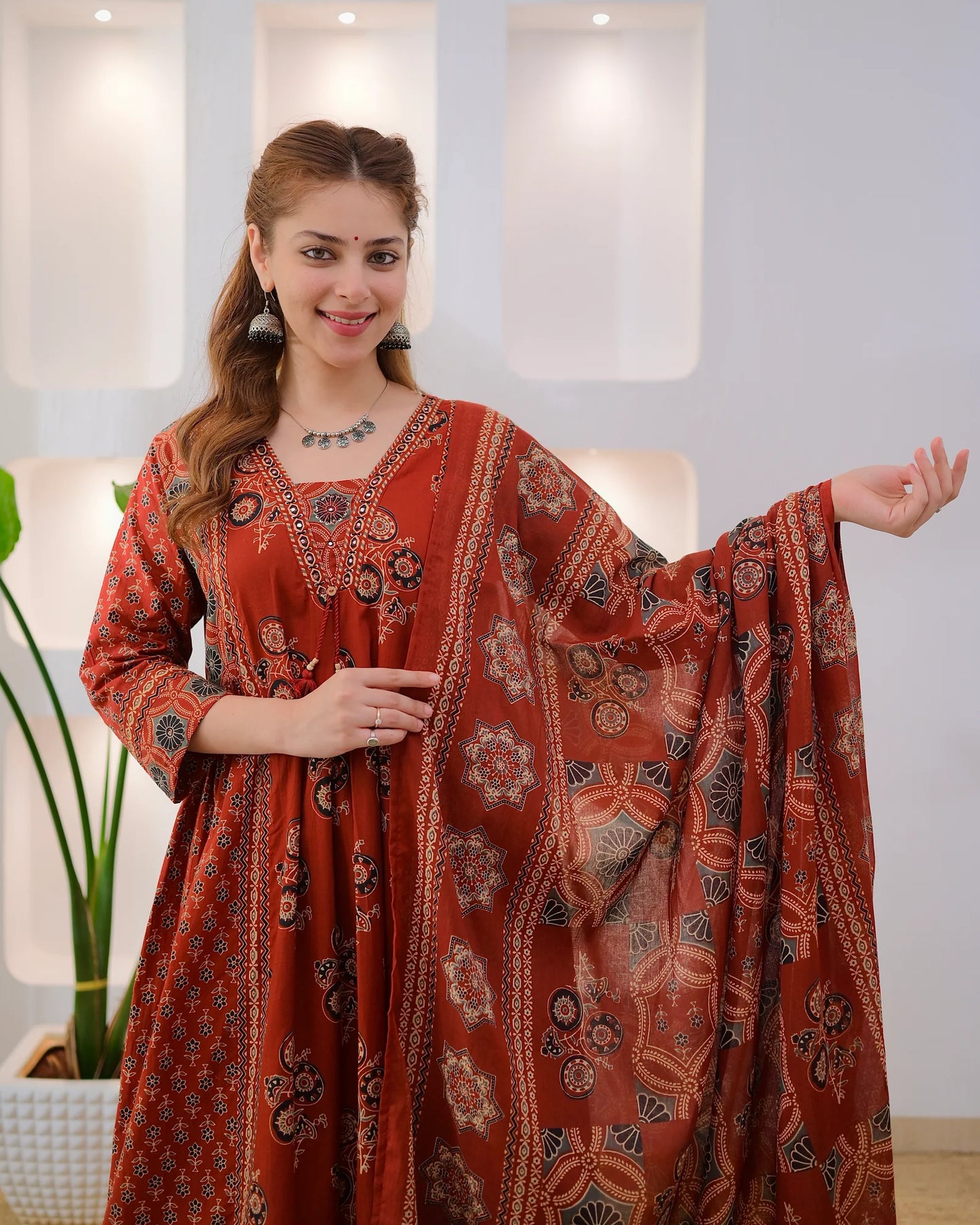 Terracotta Ajrakh Premium Cotton A Line Suit