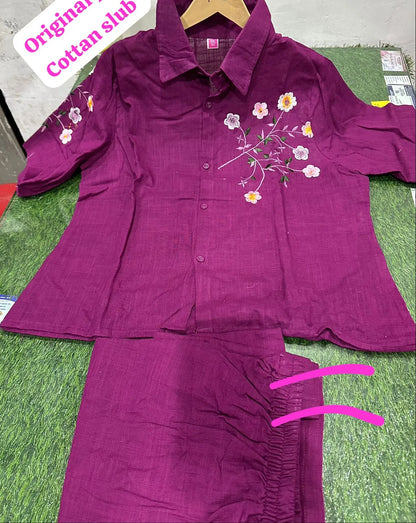 Mahroon Meadow Floral Embroidered Co-ord Set