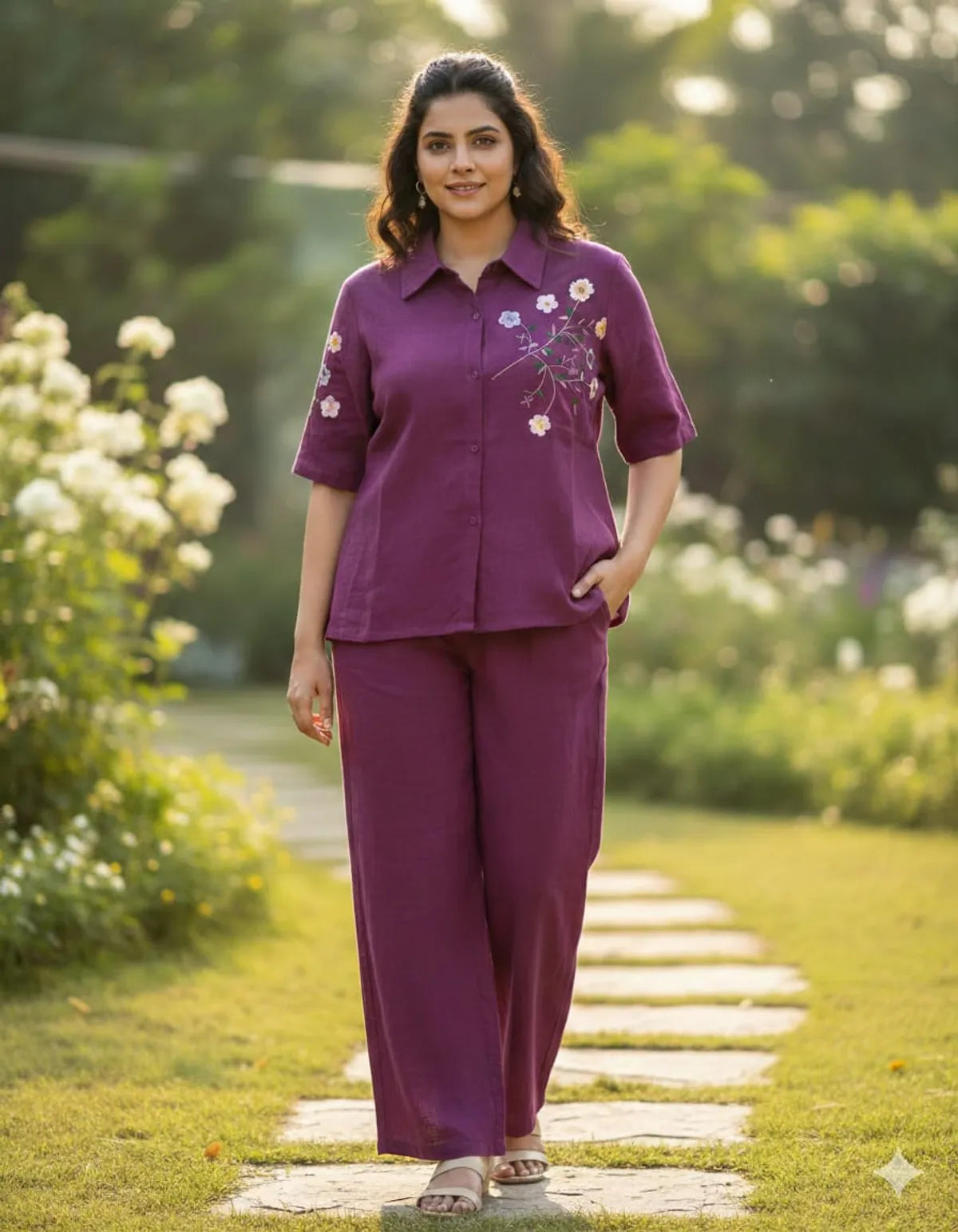 Mahroon Meadow Floral Embroidered Co-ord Set