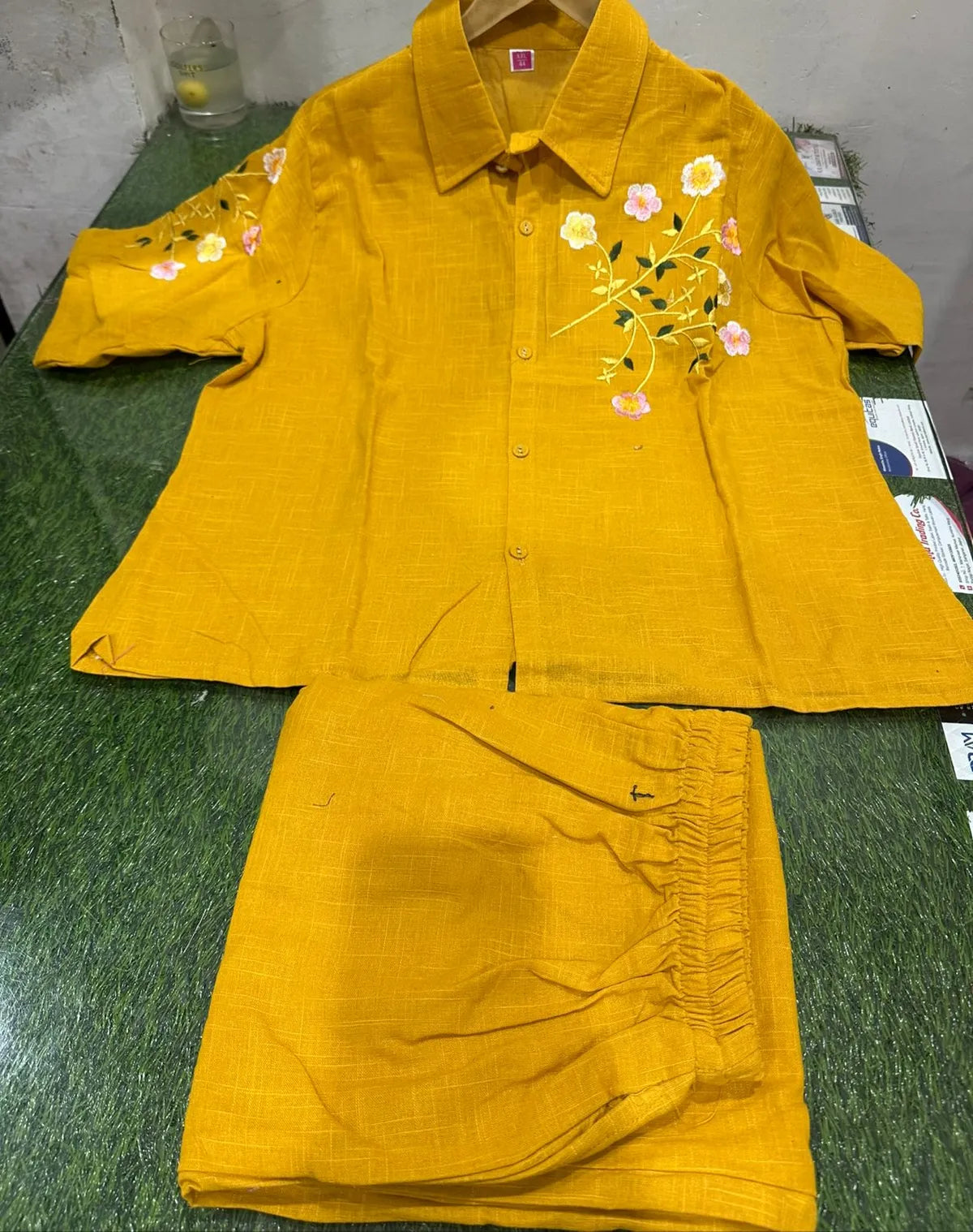 Yellow Floral Embroidered Co-ord Set