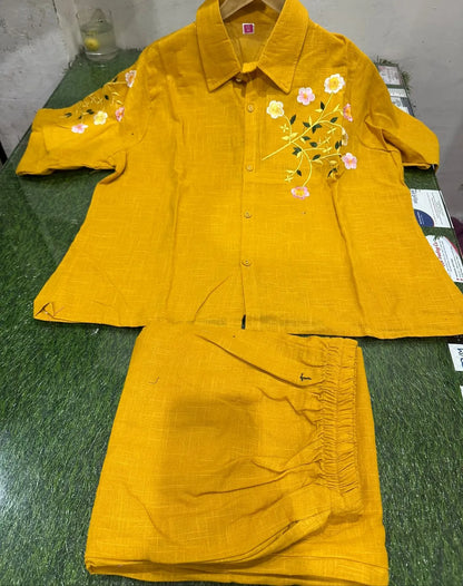 Yellow Floral Embroidered Co-ord Set