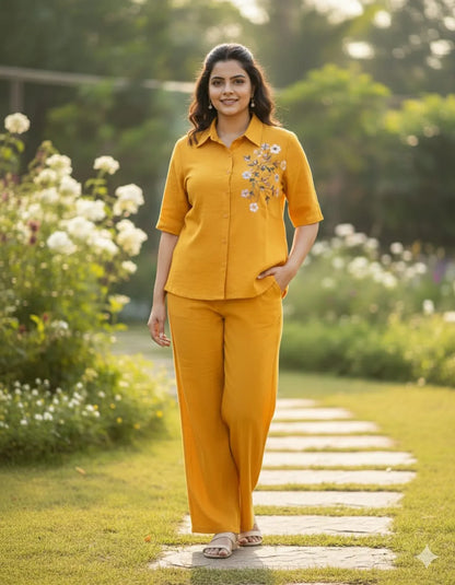 Yellow Floral Embroidered Co-ord Set