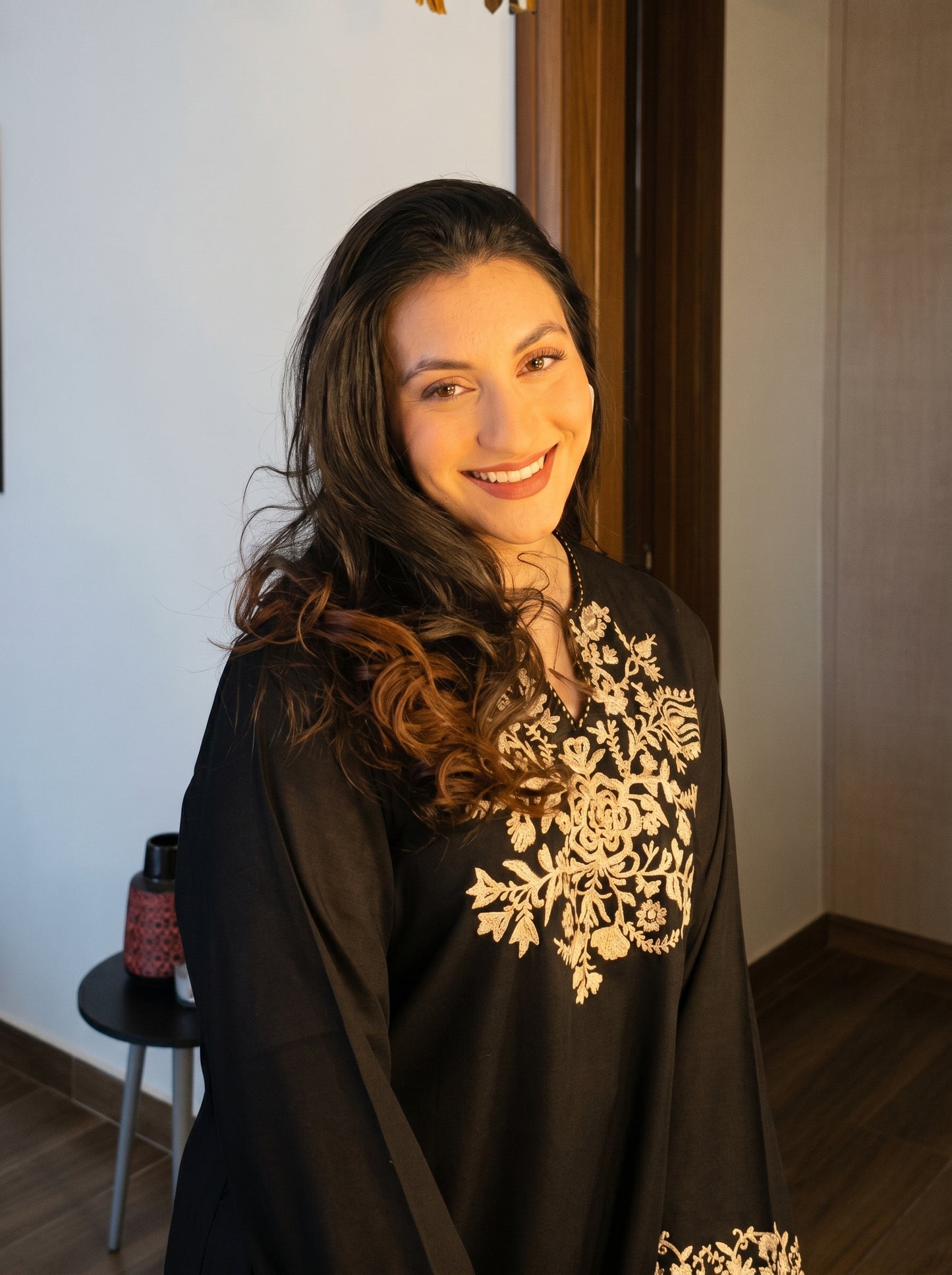 Embroidery Black Cotton Kurta Set with Palazzo Pants