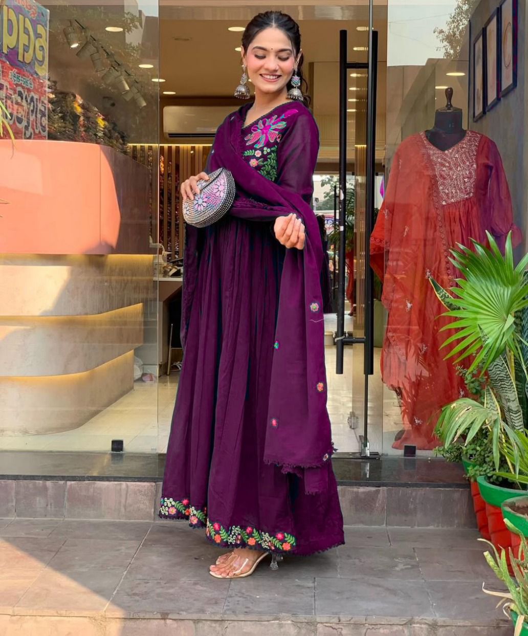 Pruple Cotton Printed Kurta Pant Dupatta Set