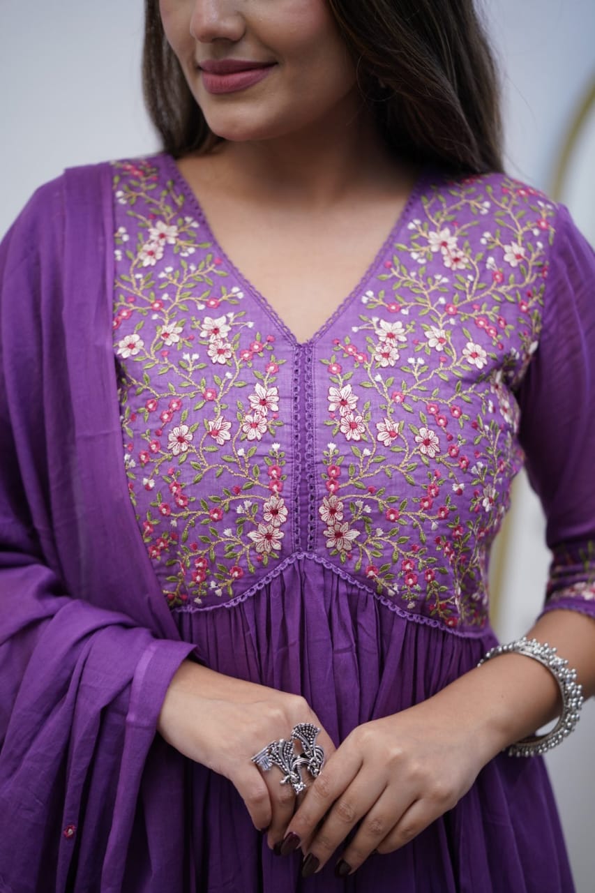Beautiful Embroidery and Sequence Work Set For Women (Pruple)