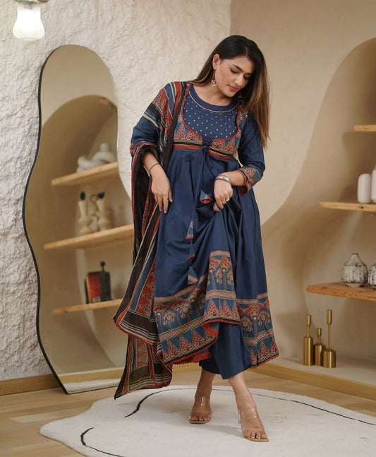 Blue Anarkali Kurta Set With Dupatta Set For Women