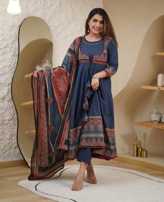 Blue Anarkali Kurta Set With Dupatta Set For Women
