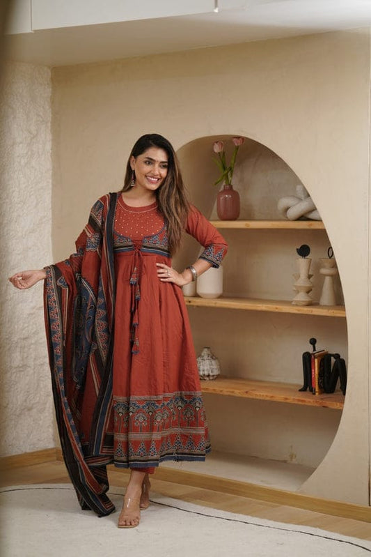Maroon Anarkali Kurta Set With Dupatta Set For Women