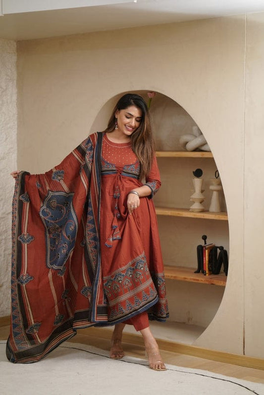 Maroon Anarkali Kurta Set With Dupatta Set For Women
