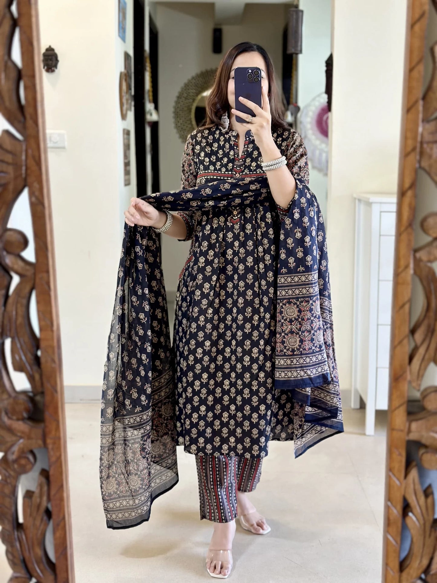 Blue Anarkali Kurta Set With Dupatta Set For Women