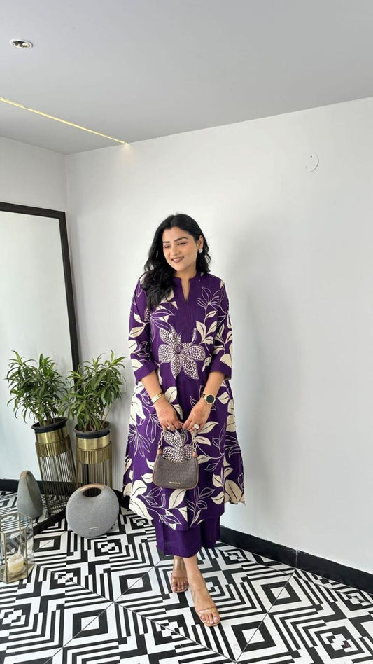 PRUPLE Cotton Kurti With Pallazo Set For Women