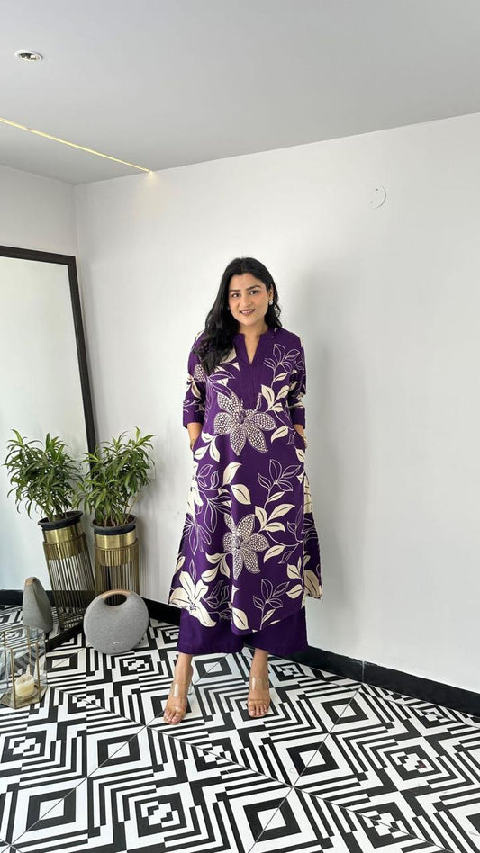 PRUPLE Cotton Kurti With Pallazo Set For Women