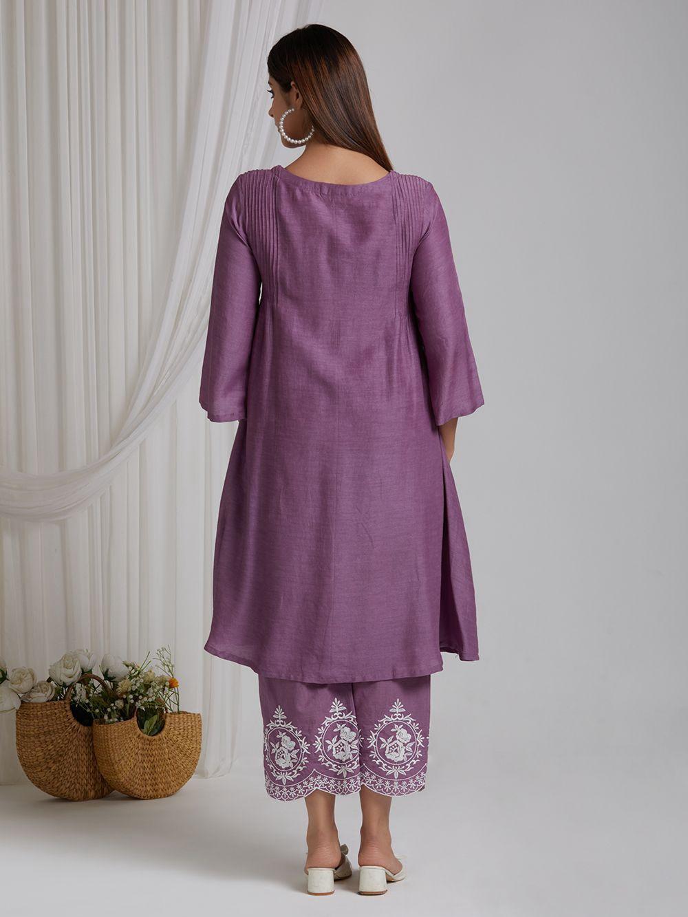 Purple Printed Kurta Pant Set with Mulmul Dupatta