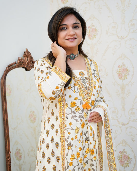 Summer Somthing Cotton Kurti With Palazzo Set For Women (Yellow)