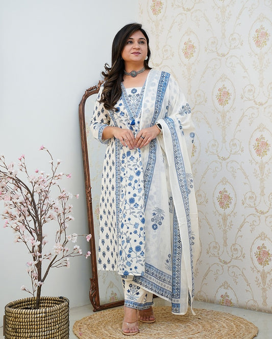 Summer Somthing Cotton Kurti With Palazzo Set For Women (Blue)