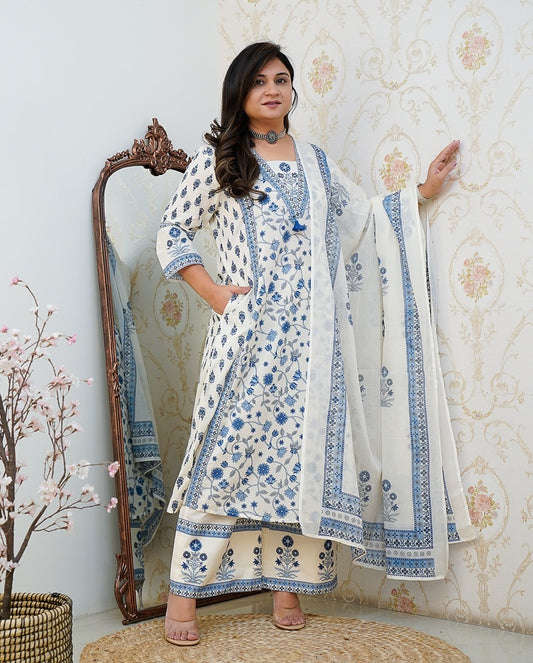 Summer Somthing Cotton Kurti With Palazzo Set For Women (Blue)