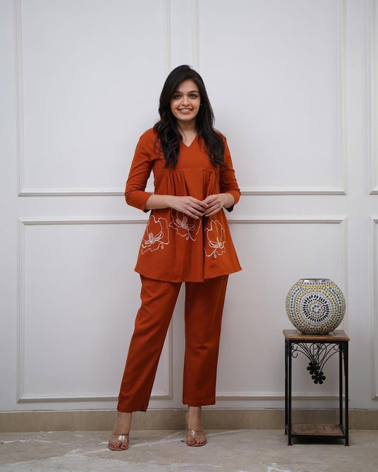 Rust Modern Style Cotton Co-ord Set