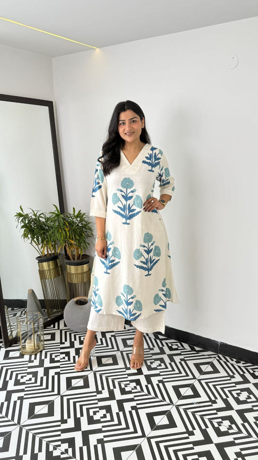 Light Blue Printed Cotton Co-Ord Set