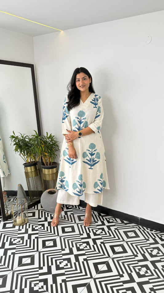Light Blue Printed Cotton Co-Ord Set
