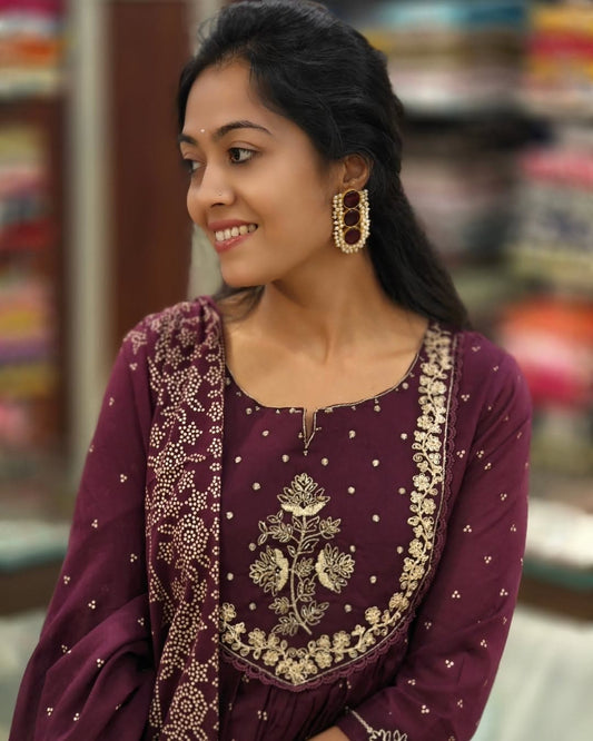 Maroon Pure Cotton Ekat Print Kurti Pant Dupatta Set