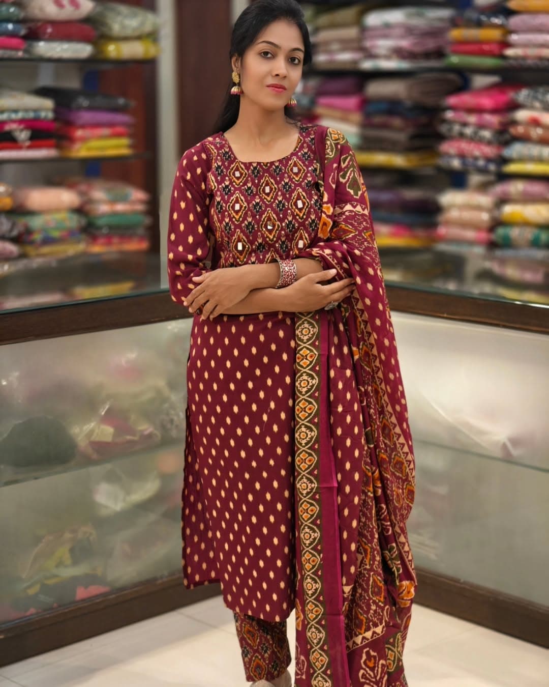 Pure Cotton Ekat Print Kurti Pant Dupatta Set