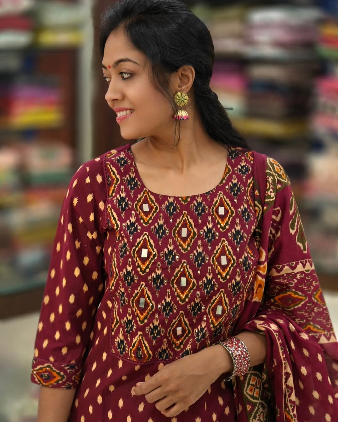 Pure Cotton Ekat Print Kurti Pant Dupatta Set