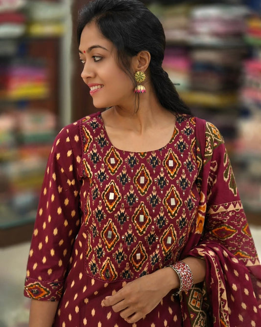 Pure Cotton Ekat Print Kurti Pant Dupatta Set