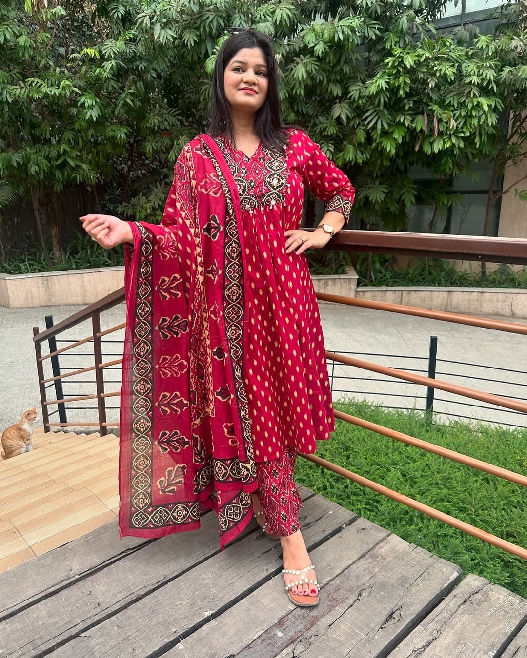 Cotton A Line Kurta Pant and Dupatta Set