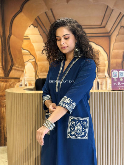 Blue Beautiful Cotton Slub with Both Sides Pocket