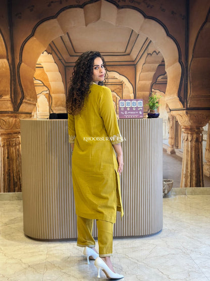 Yellow Beautiful Cotton Slub with Both Sides Pocket