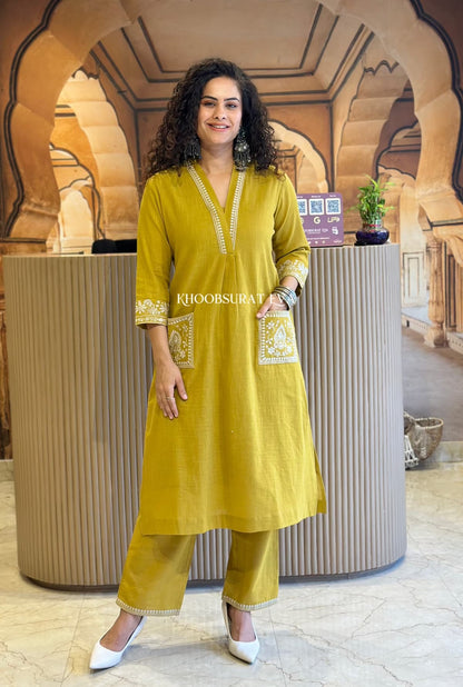Yellow Beautiful Cotton Slub with Both Sides Pocket