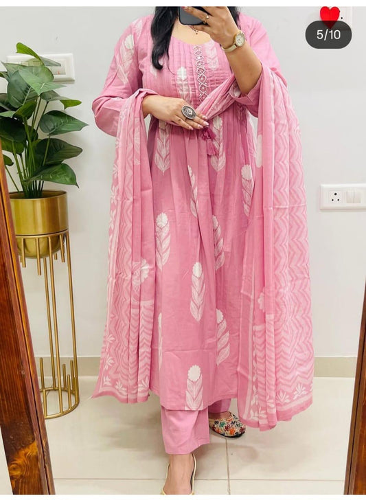 Pink Block Ikat Print Kurta Set