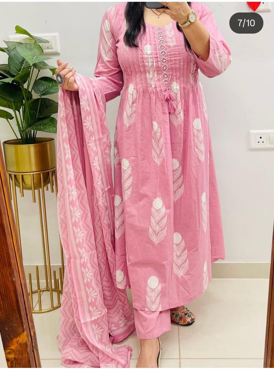 Pink Block Ikat Print Kurta Set