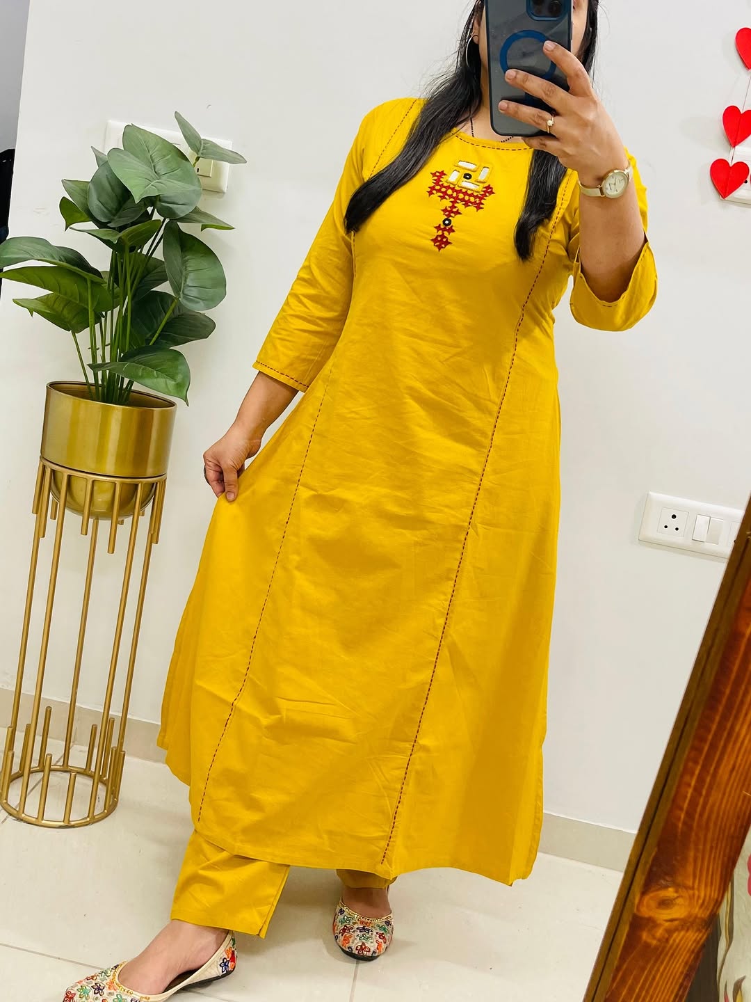 Women’s Solid Mustard Cotton Kurti Pant Set