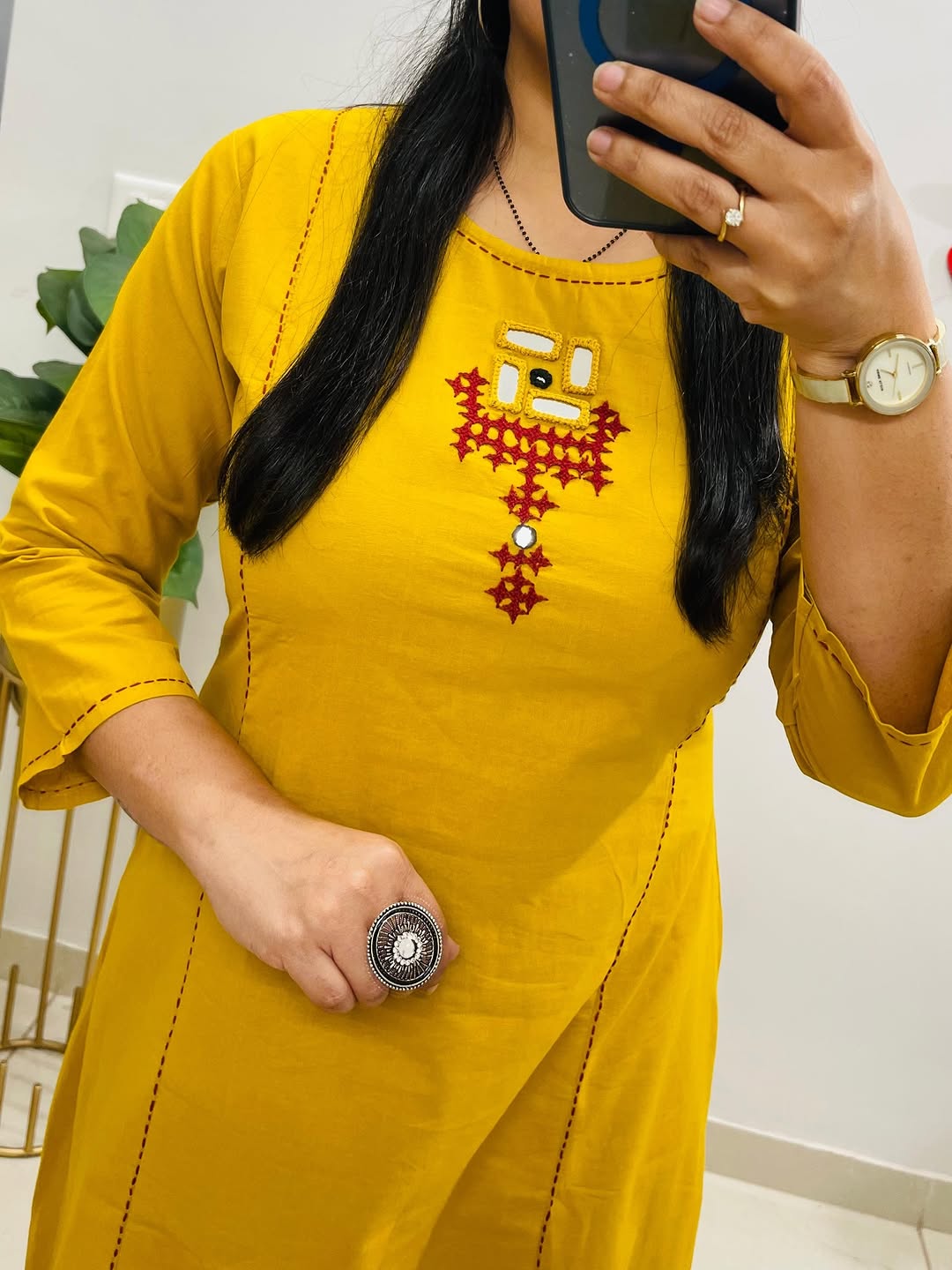 Women’s Solid Mustard Cotton Kurti Pant Set