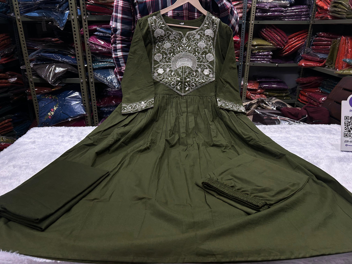 Olive Green Embroidered Anarkali Kurta Set with Dupatta