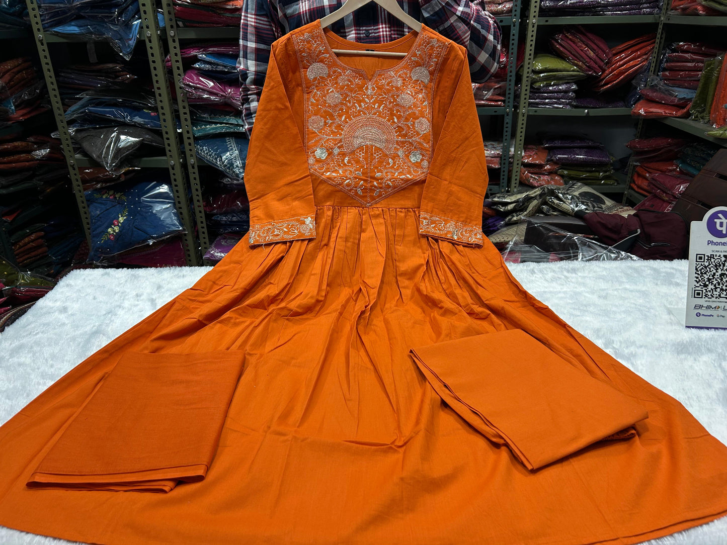 Rust Embroidered Anarkali Kurta Set with Dupatta