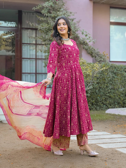 Gulabi Zarihaar Royal Printed Anarkali Suit Set With Chiffon Dupatta